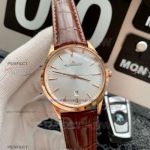 Perfect Replica Jaeger LeCoultre Master White Face Rose Gold Case Brown Leather 40mm Watch